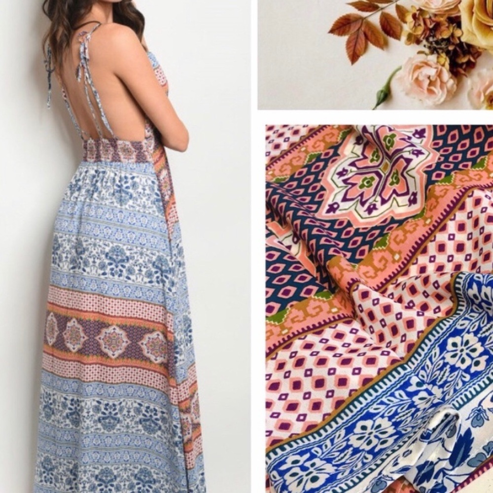 *NEW*  Open Back Boho Print Maxi Dress